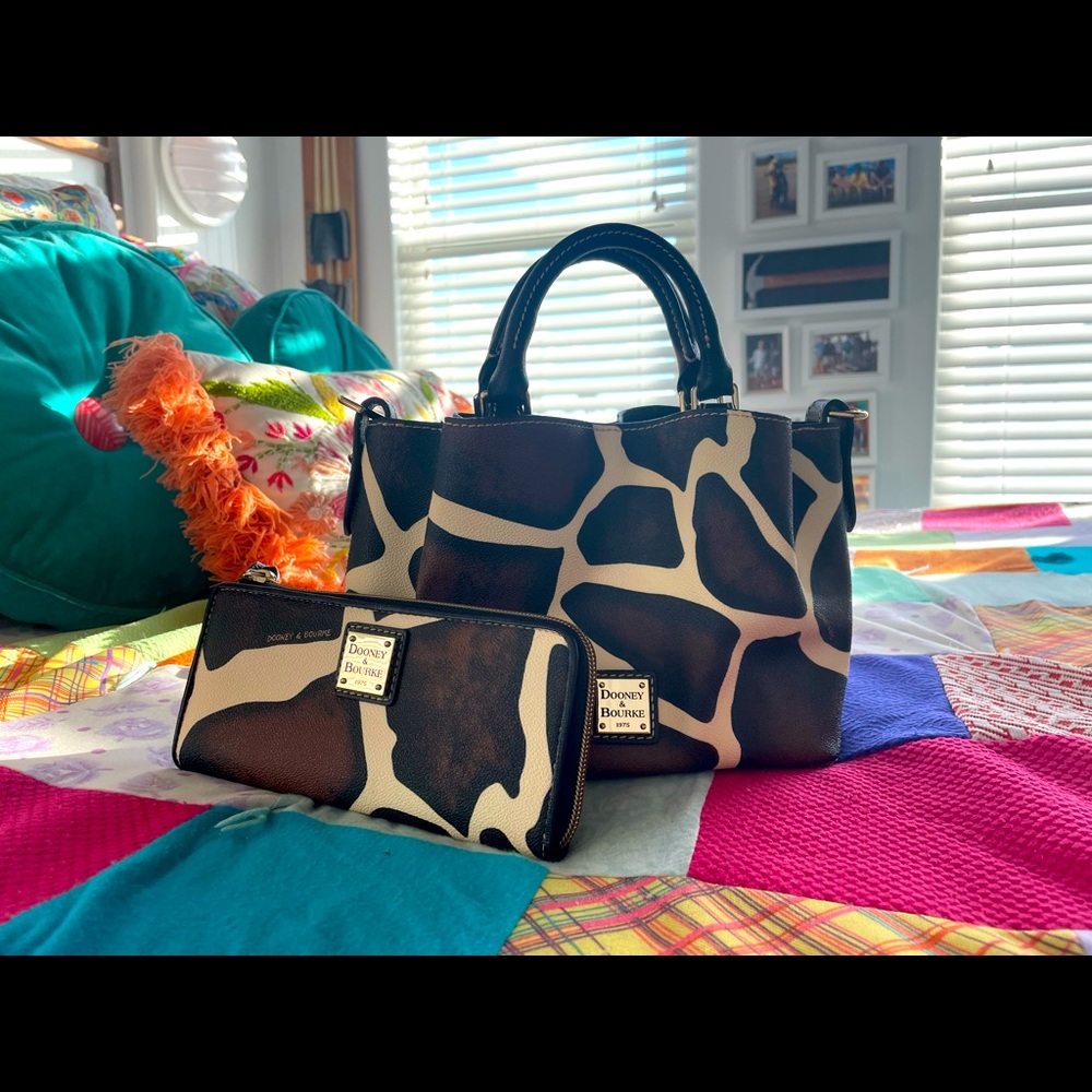 Dooney & Bourke giraffe print mini bucket purse and Florentine zip around wallet